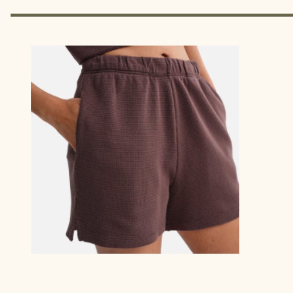Waffle Knit Elastic Waist Shorts - Brown